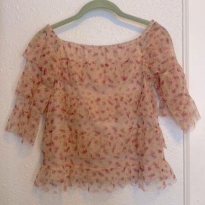 express floral off the shoulder sheer tiered peplum style blouse